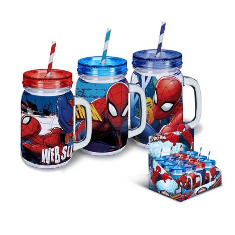 Spiderman 400ml Mason Jar Tumbler Cup With Straw £5.49